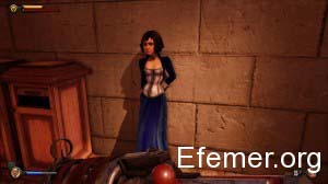 Элизабет стоит около стены Bioshock Infinite