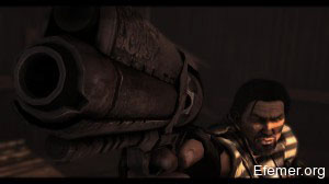 Джим Рейнор с пистолетом StarCraft II: Wings of Liberty