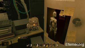 Манящая кошка и плакатик Deus Ex: Human Revolution