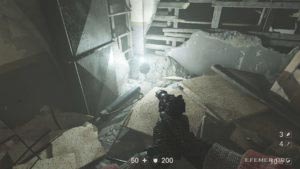 Лежащая около лампы карта разрушенного района, Wolfenstein II: The New Colossus