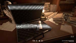 Улучшение оружия «Встроенный глушитель», лежащий на столе, Wolfenstein II: The New Colossus