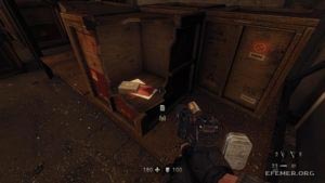 Фрагмент кода машины «Энигма» 4:3, лежащий в ящике, Wolfenstein: The New Order