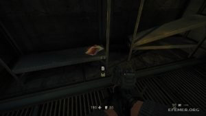 Фрагмент кода машины «Энигма» 3:6, лежащий на полке, Wolfenstein: The New Order