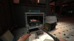 Фрагмент кода машины «Энигма» 7:9, лежащий на тележке, Wolfenstein: The New Order