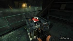 Фрагмент кода машины «Энигма» 3:3, лежащий на ящике, Wolfenstein: The New Order