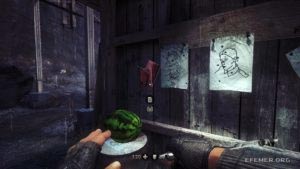 Фрагмент кода машины «Энигма» 8:1, приколотый ножом к стене, Wolfenstein: The New Order