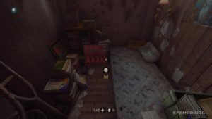 Запись «Mond, Mond, Ja, Ja — Die Käfer», лежащая рядом с книгами, Wolfenstein: The New Order