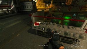 Фрагмент кода машины «Энигма» 6:4, лежащий рядом с рычагами, Wolfenstein: The New Order