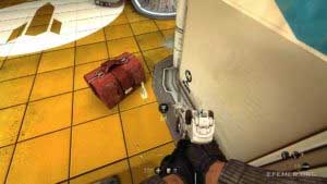 Золотая бутылка, стоящая рядом с чемоданом, Wolfenstein: The New Order
