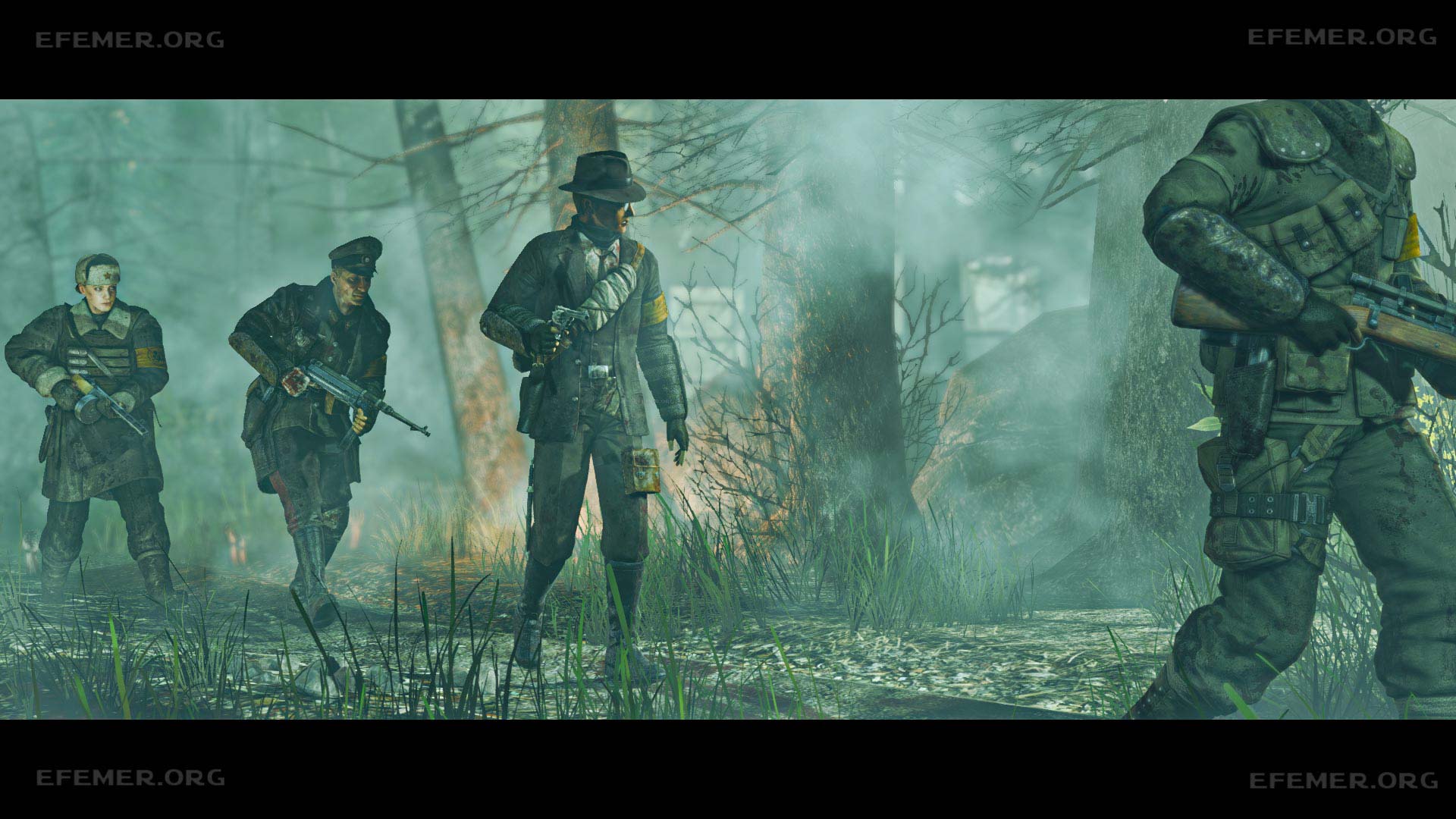 Главные герои в зловещем лесу в игре Zombie Army Trilogy