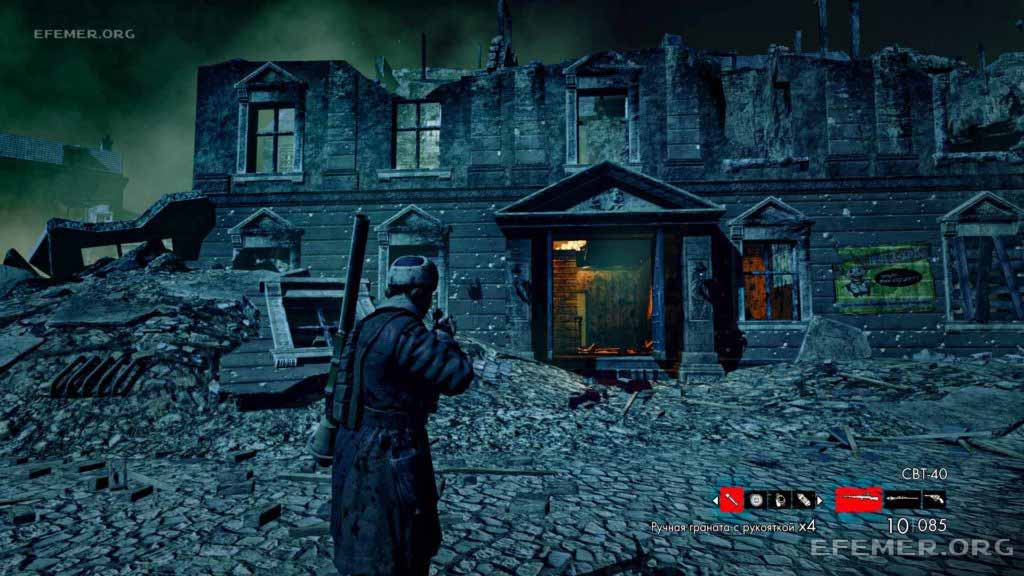Полуразрушенное здание, в котором скрыт слиток №5, Zombie Army Trilogy