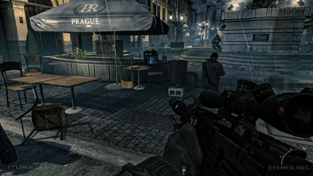 Ноутбук №33, стоящий под зонтом, Call of Duty: Modern Warfare 3
