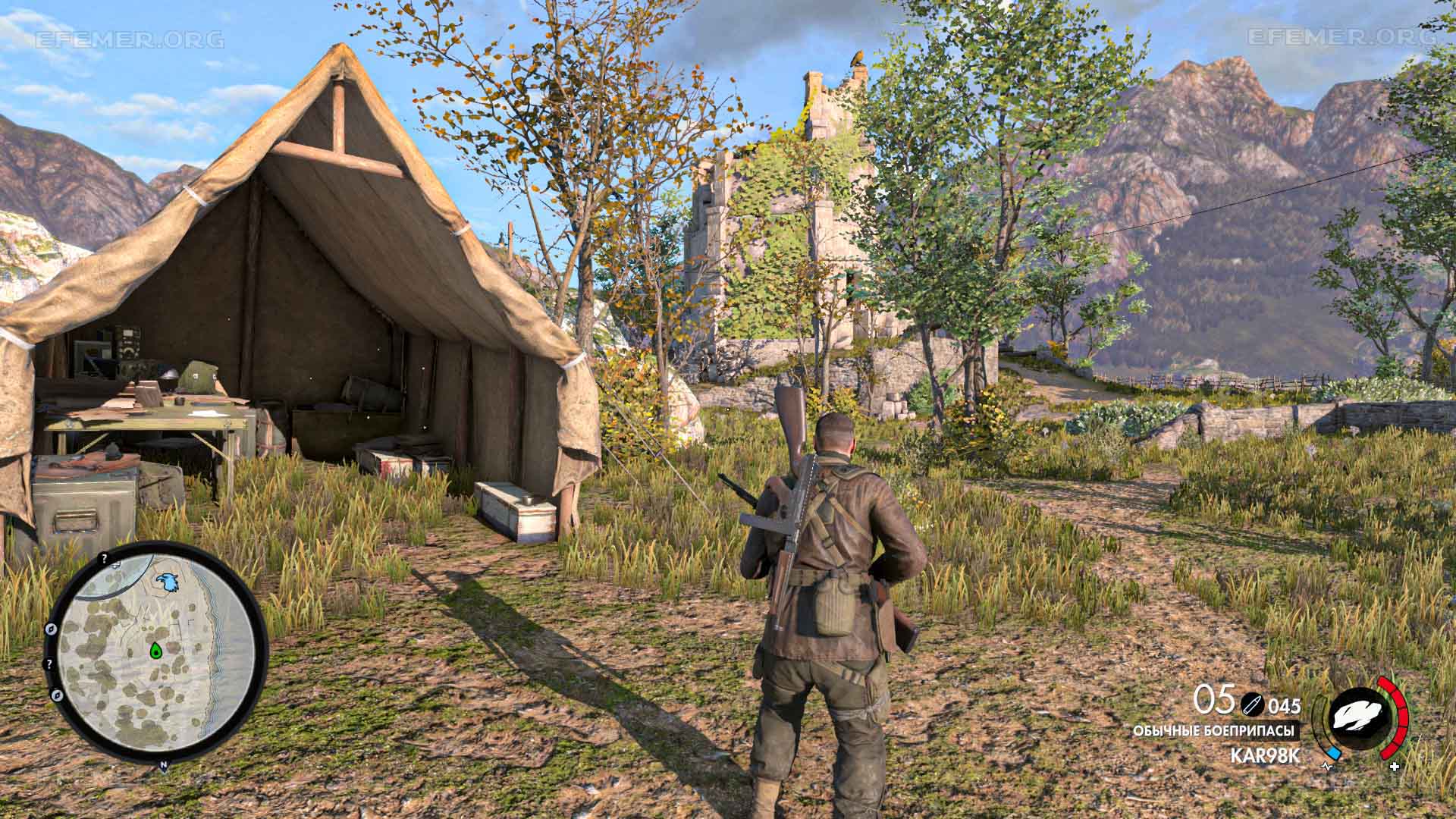 Письмо, лежащее в палатке и каменный орёл скрытый в руинах, Sniper Elite 4