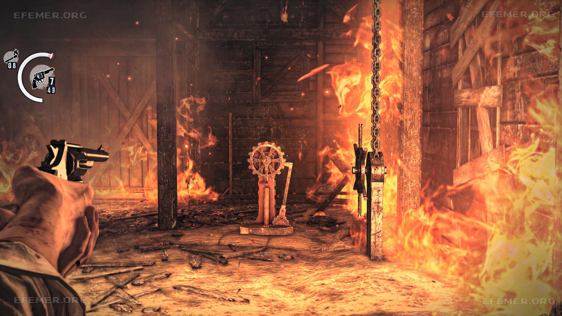 Рычаг, в который нужно выстрелить, чтобы освободиться из ловушки, The Evil Within 1