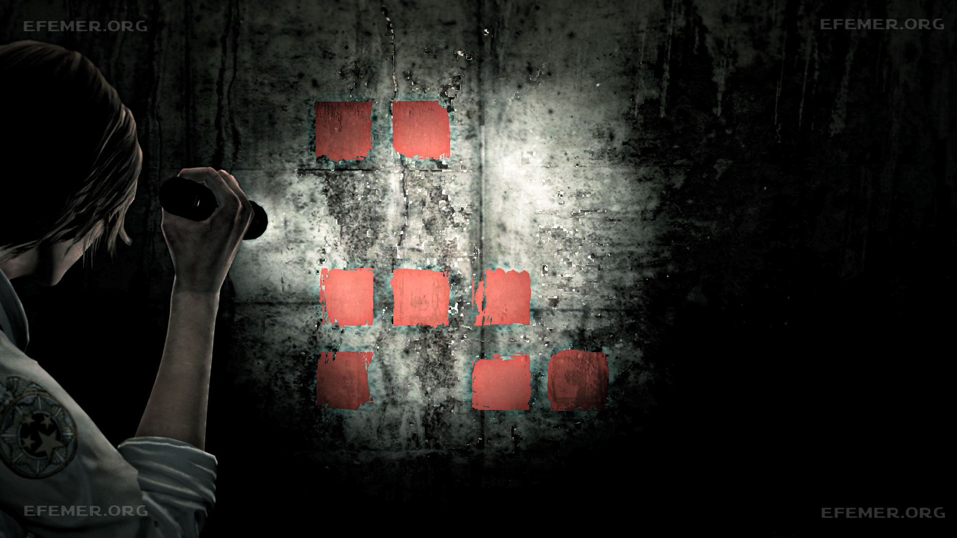 Вариант подсказки к коду от сейфа, нарисованный на стене, The Evil Within 1