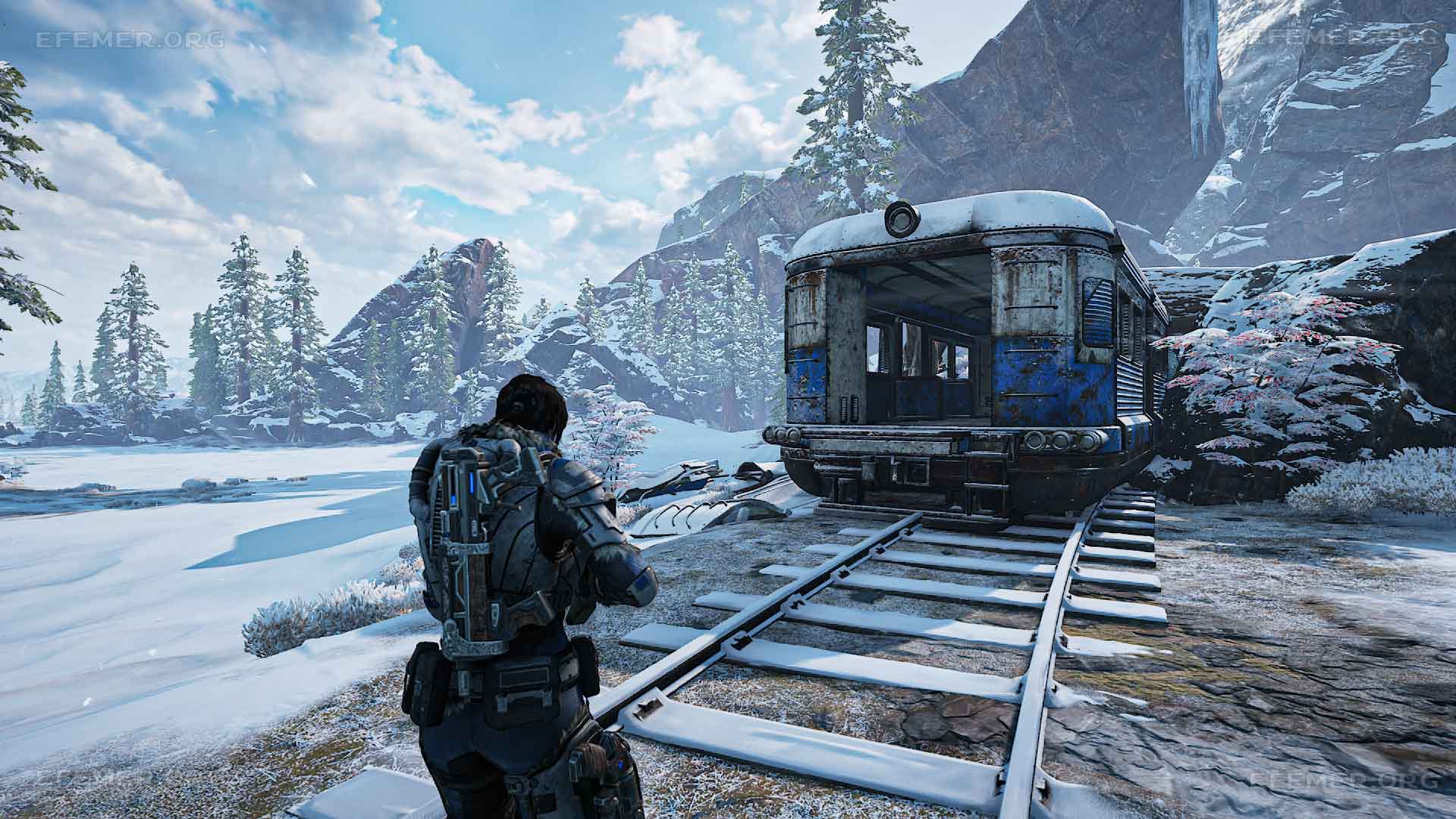 Остов вагона, с выцветшей фотографией внутри, Gears 5