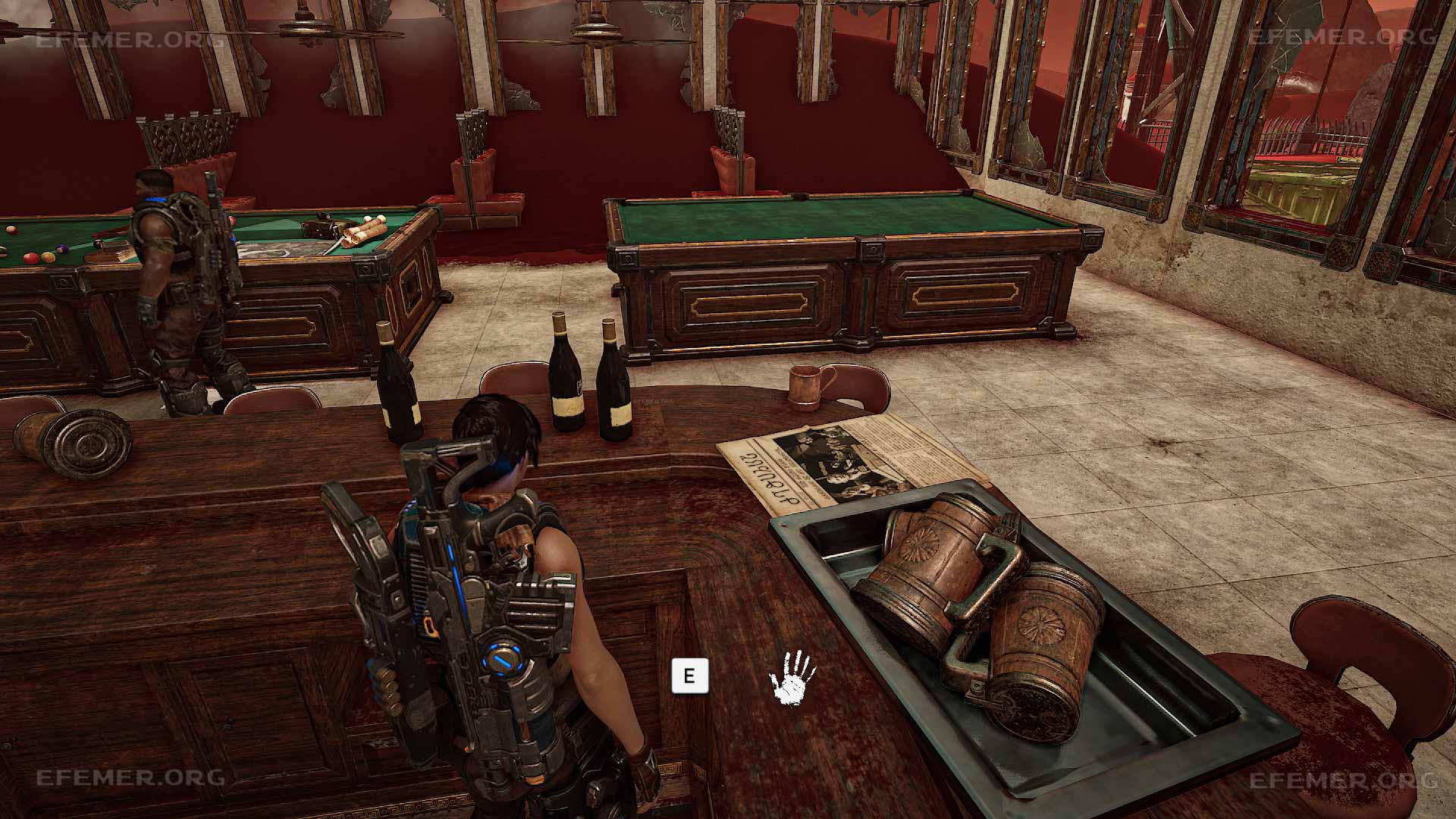 Газета «Кориску», лежащая возле кружек, Gears 5