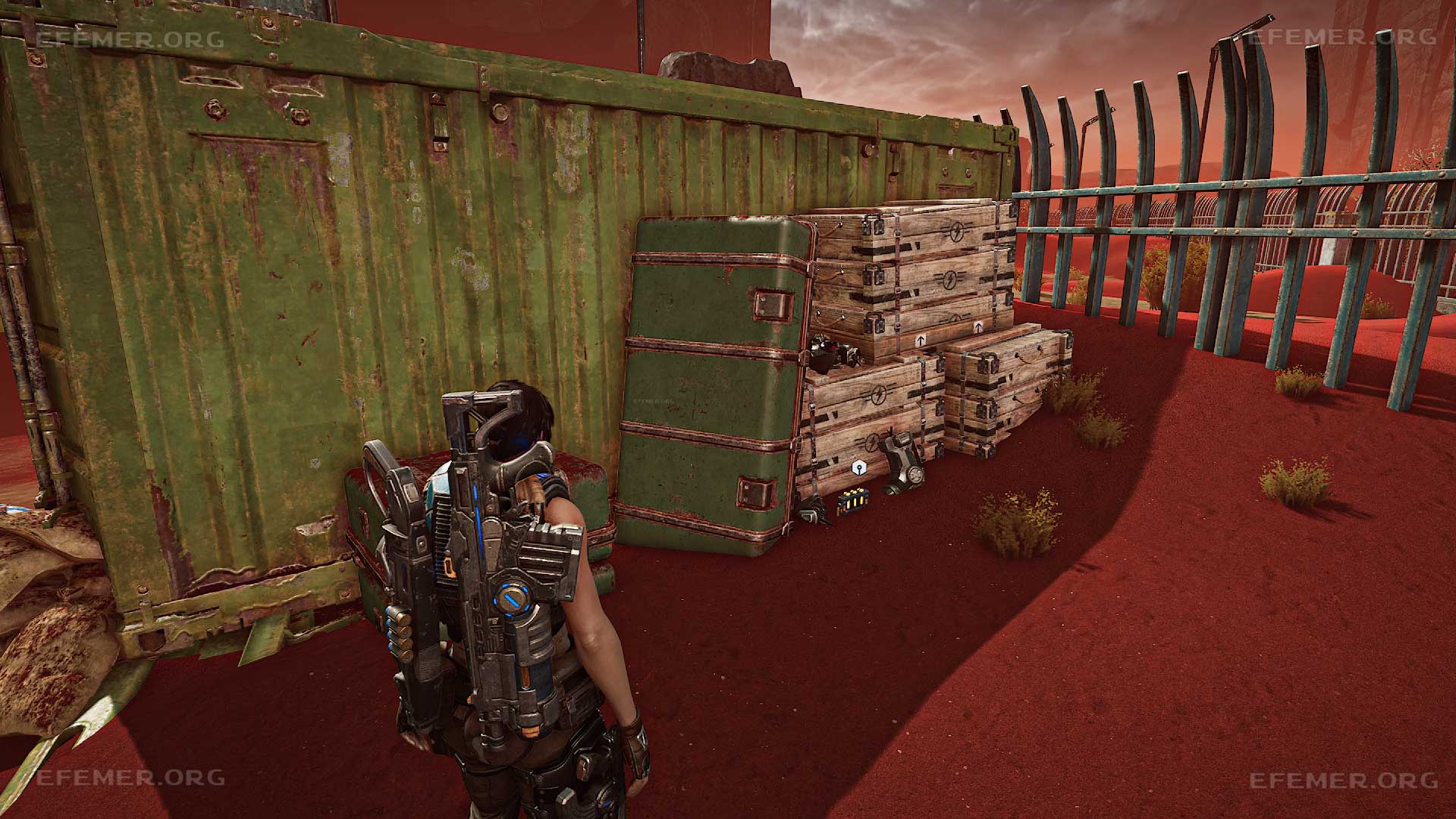 Запчасти, лежащие возле ящиков, Gears 5