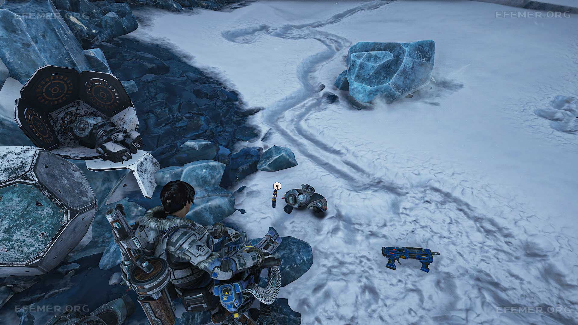 Россыпь запчастей валяющаяся в снегу, Gears 5