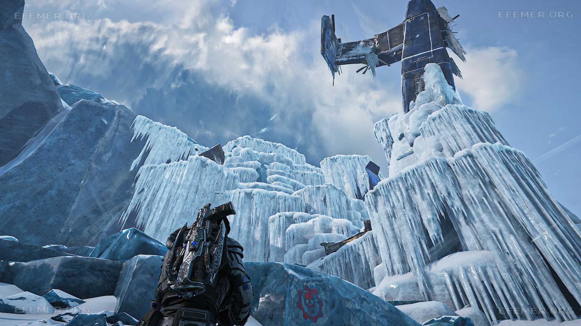 Эмблема Gears 5, нарисованная рядом с обломками самолёта, Gears 5