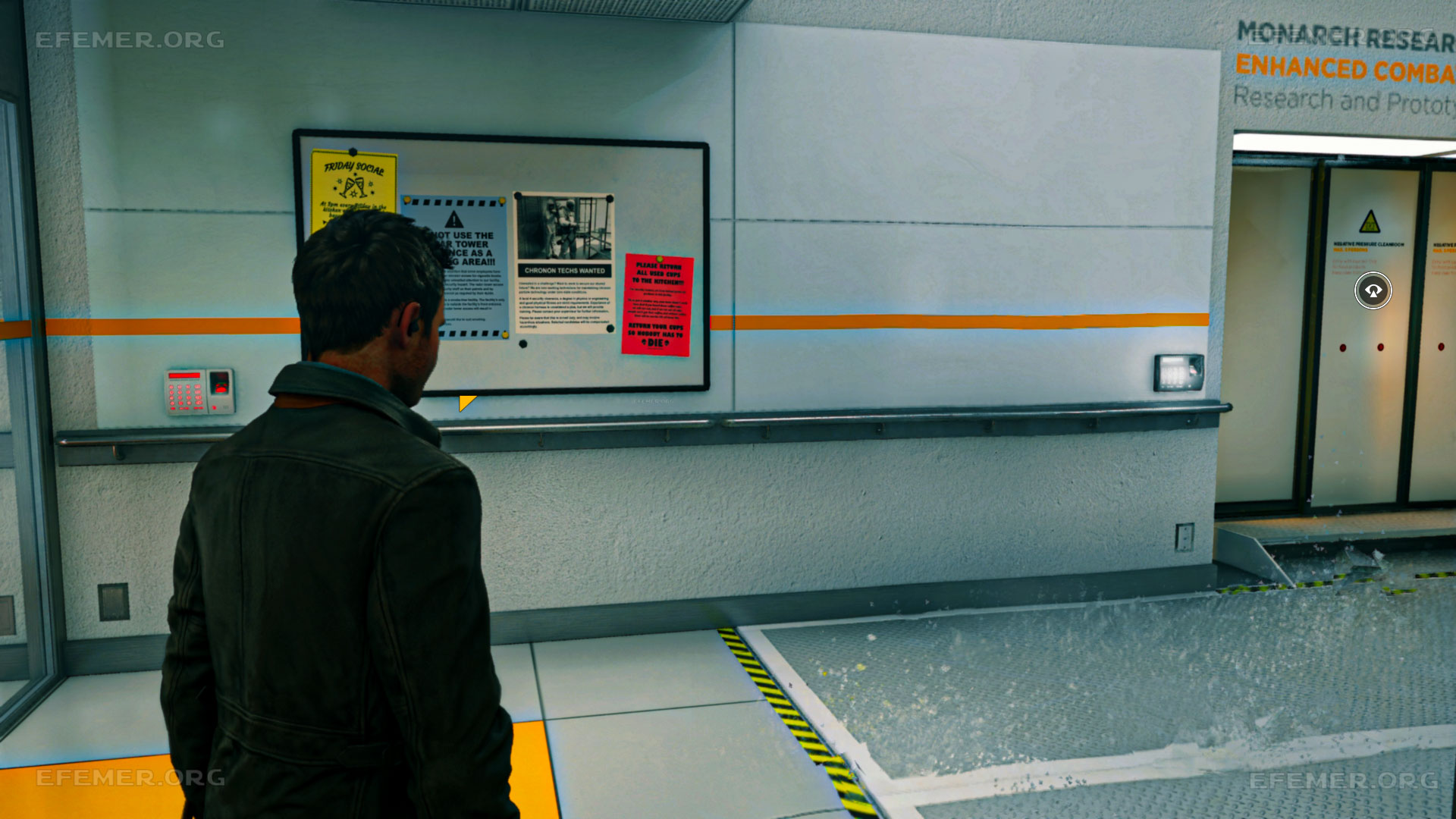 Доска объявлений, висящая в офисах, Quantum Break