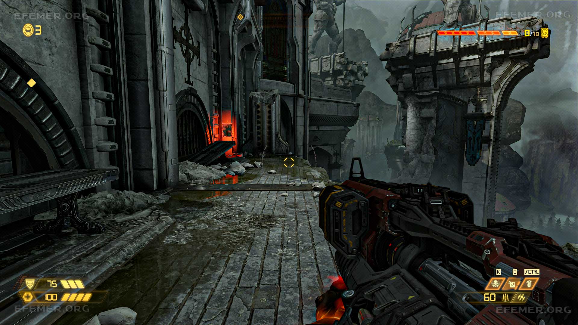 Страница кодекса рядом со сломанной скамьёй, Doom Eternal