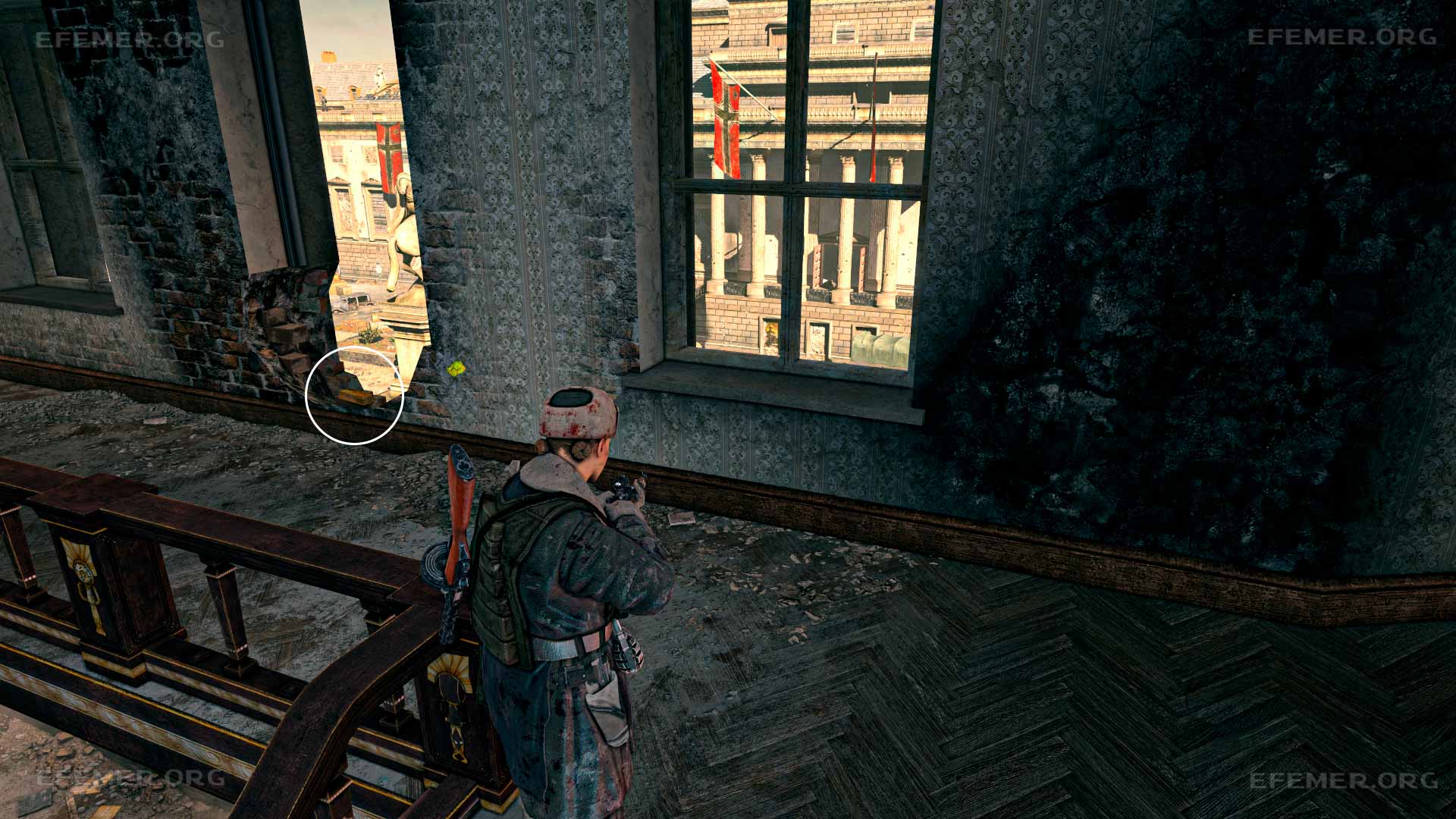 Золотой слиток №10, лежащий в проломе стены, Sniper Elite V2 Remastered