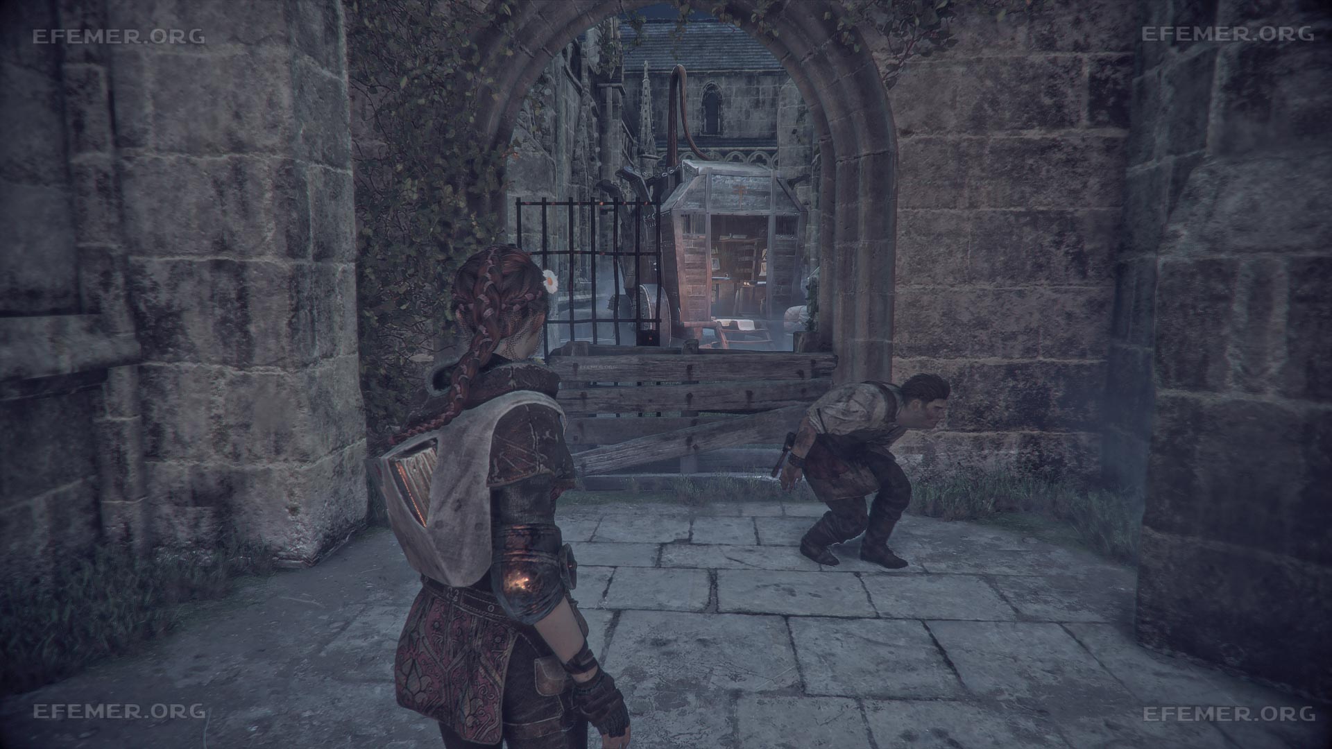 Подвода алхимика №3, стоящая в переулке, игра A Plague Tale Innocence