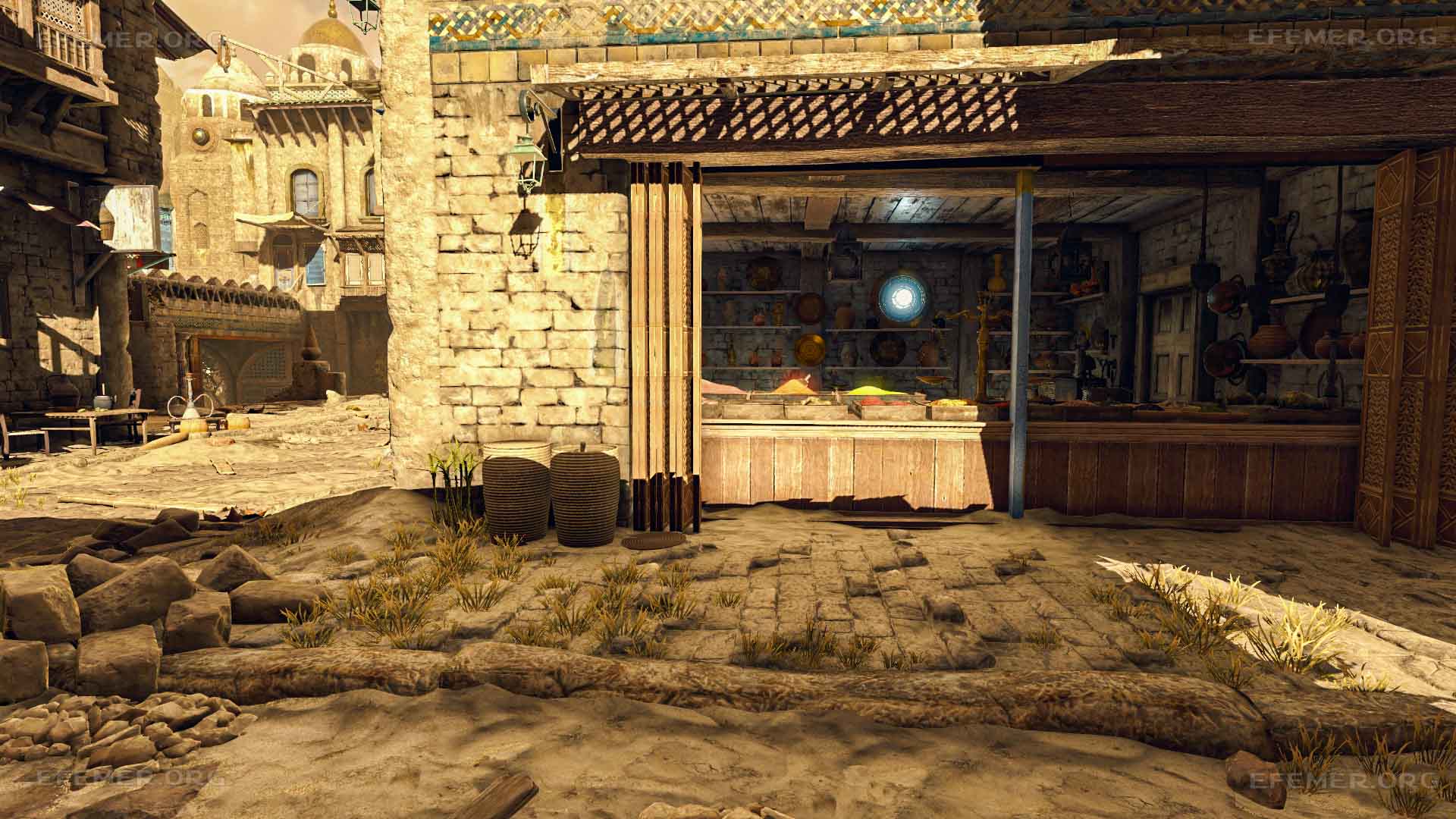 Скриншот триггера, скрытого внутри прилавка, Strange Brigade